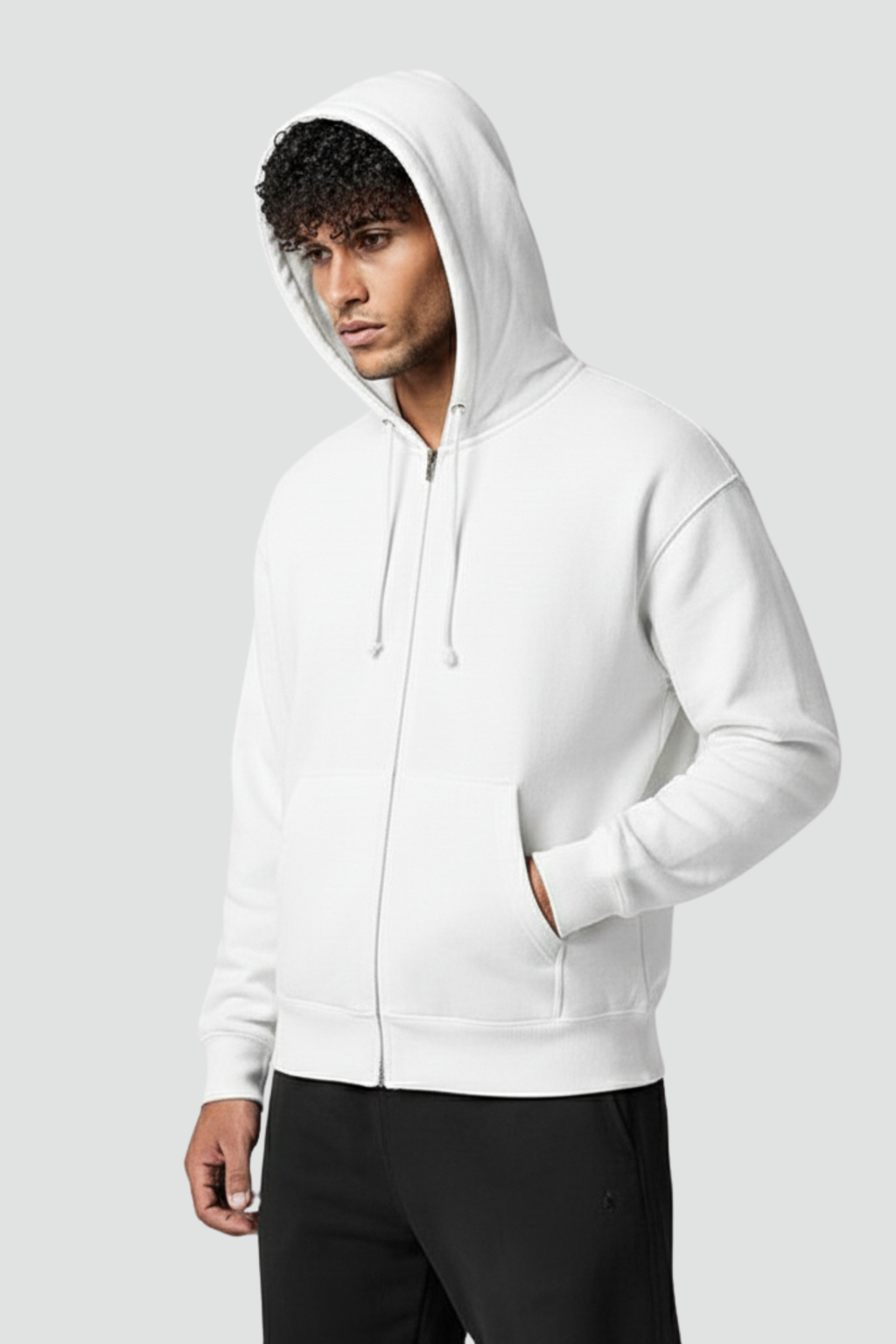 Solid Zip Hoodie White