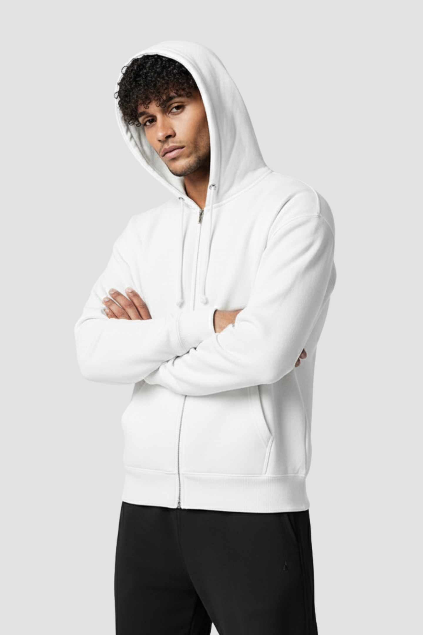 Solid Zip Hoodie White