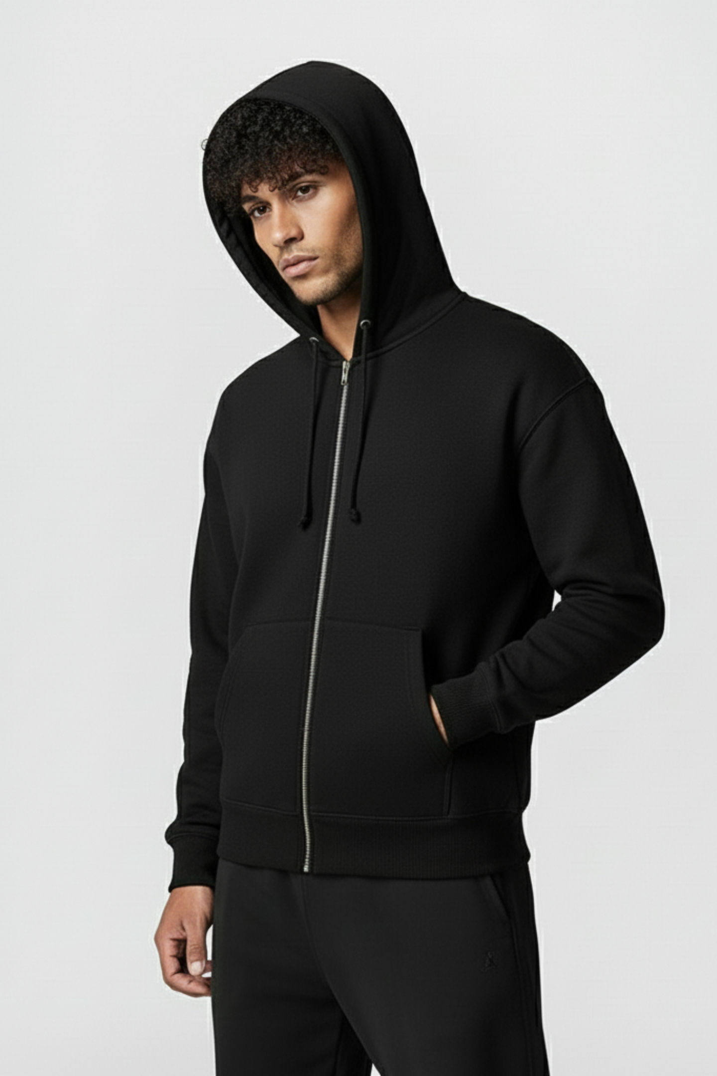 Solid Zip Hoodie Black