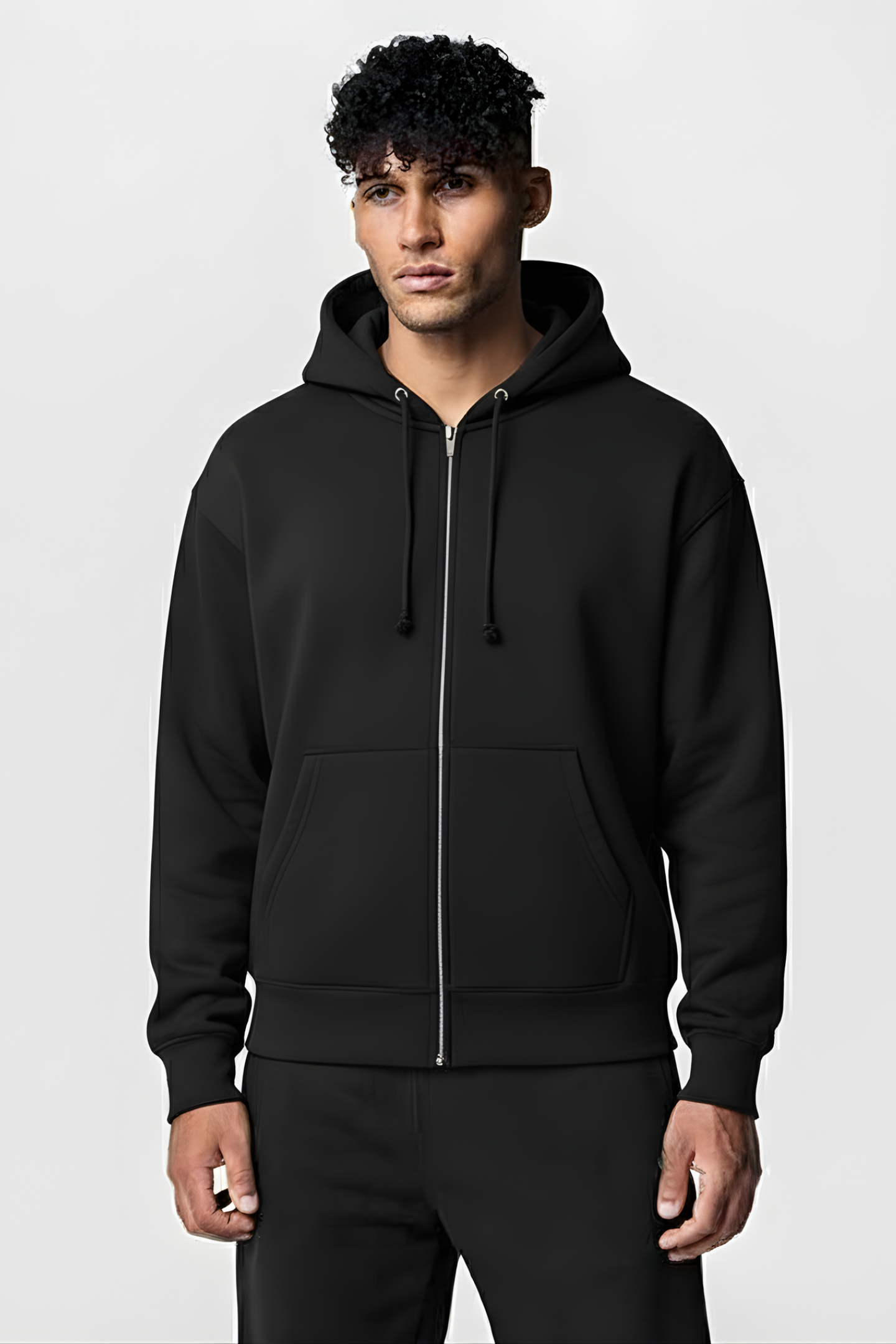 Solid Zip Hoodie Black