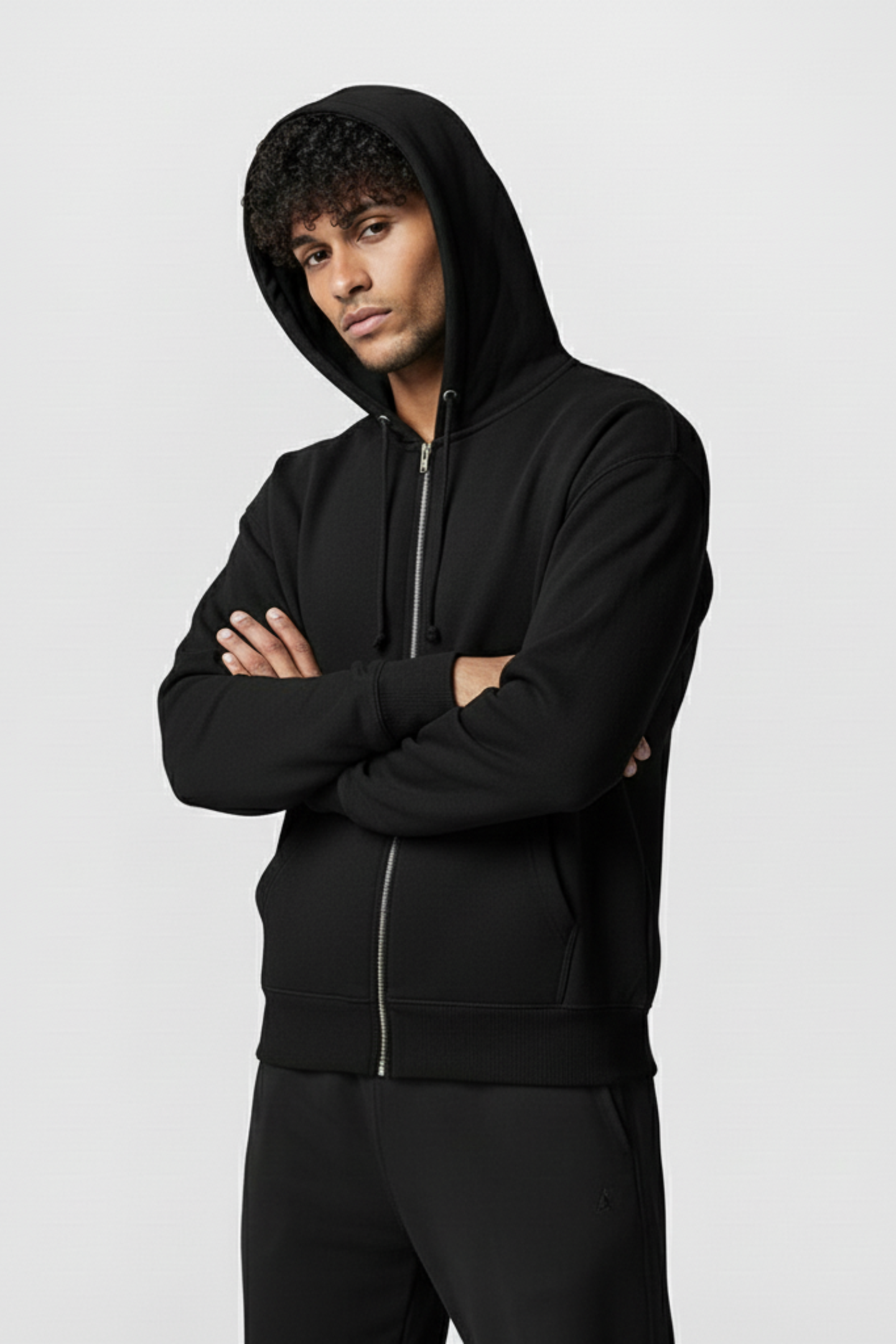 Solid Zip Hoodie Black